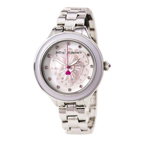 Betsey Johnson Watch MOP Flower Pop with Crystals BJ00469-01 Case, Links $135